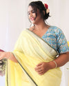 Ethereal Pure Linen Hand Dyed Yellow Saree