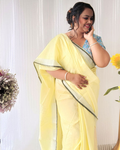 Ethereal Pure Linen Hand Dyed Yellow Saree