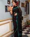 Indiehaat | Mul Cotton Embroidered Black Saree