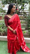 Katan Silk Saree Red Handcrafted