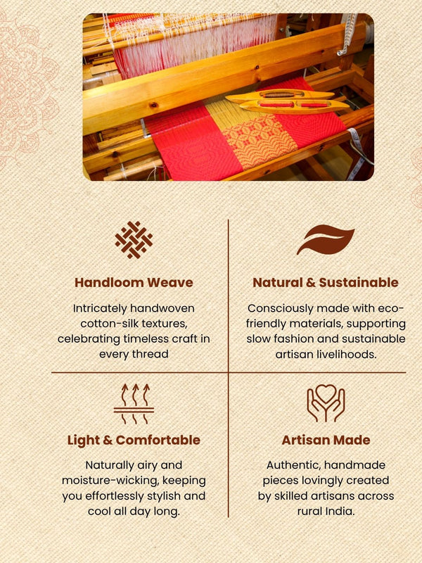 Melodic Pure Maheshwari Silk Handloom Saree Yellow & Brown