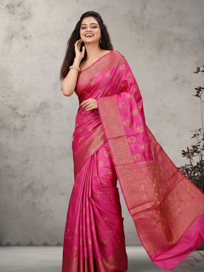Buy Silkmark Banarasi Muga Tussar Pink Saree Online