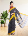 Handloom Mark Patteda Anchu Vibrant Black Cotton Saree