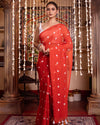 Indiehaat | Mul Cotton Heart Embroidered Red Saree