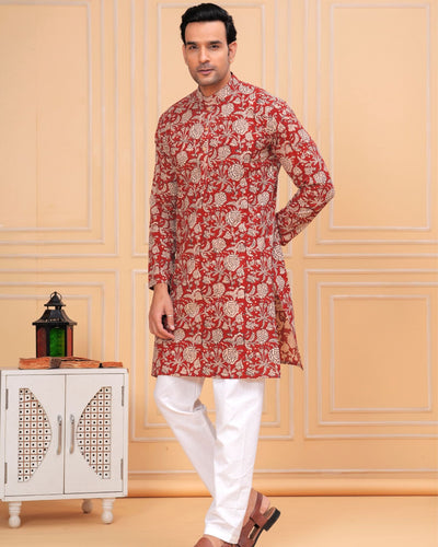 Indiehaat | BlockPrinted Cotton Kurta Pyjama Red