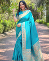 Indiehaat | Banarasi Katan Silk Zari Woven Blue Saree