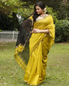 Vibrant Pure Maheshwari Silk Handloom Saree Mustard & Black