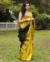Vibrant Pure Maheshwari Silk Handloom Saree Mustard & Black