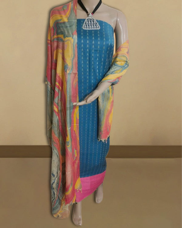 Abstract Katan Silk Tie Dyed Blue & Pink Suit