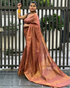 Handloom Jayashree Silk Saree Brown Color with Running Blouse-Indiehaat