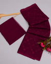 Indiehaat | Pure Cotton Kota Doria Wine Saree Embroidered