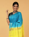 Silkmark Ghicha Tussar Incandescent Blue & Yellow Saree