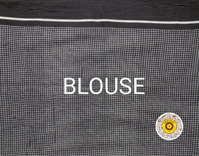 Patteda Anchu Handloom Mark Certified Pure Cotton Black Saree with Running Blouse-Indiehaat