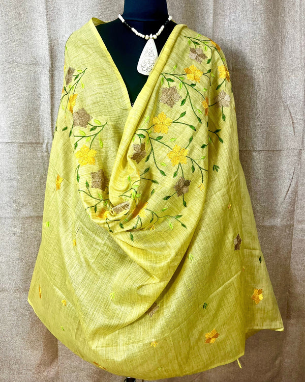 Indiehaat | Khadi Cotton Embroidered Yellow Suit | Unique Suit