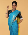 Silkmark Ghicha Tussar Incandescent Blue & Yellow Saree