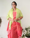Katan Silk Suit Piece Red and Green Color with Bottom and Dupatta-Indiehaat