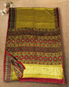 Indiehaat | Ajrakh Blockprint Modal Silk Lagdi Patta Yellow Saree