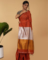 Earthy Silk Linen Handdyed Brown Contrast Pallu Saree