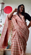 Pure Ghicha Tussar Silk Peach Saree with Running Blouse SilkMark Certified-Indiehaat