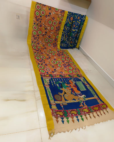 Indiehaat | Mangalagiri Handpainted Silk Saree Multicolor