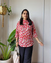 Indiehaat | Pure Cotton Peplum Top Red Blockprinted