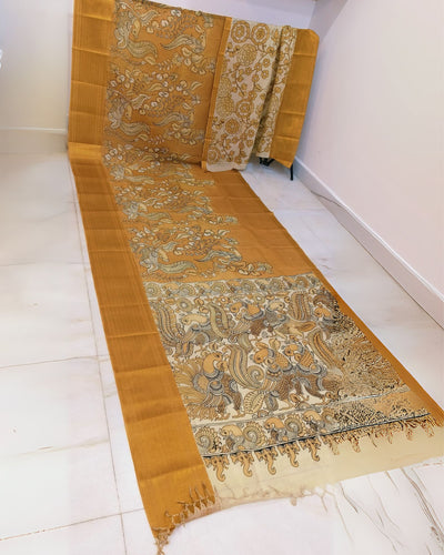 Indiehaat | Mangalagiri Handpainted Silk Saree Multicolor