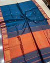 Indiehaat | Maheshwari Silk Heavy Pallu Blue Saree | Elegant