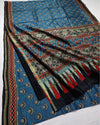 Indiehaat | Chanderi Silk Ajrakh Print Saree Blue