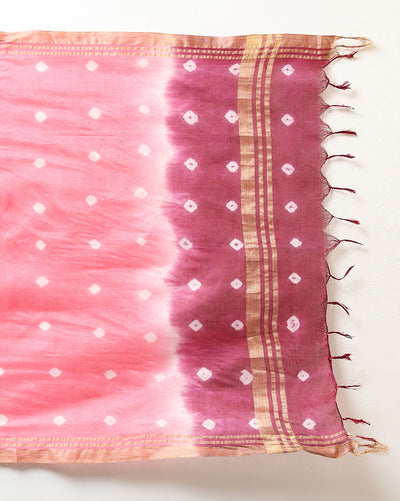 Indiehaat | Katan Silk Bandhani Ombre Suit Maroon & Pink