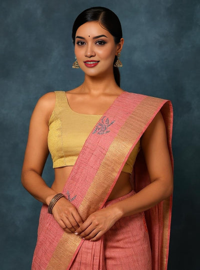 Indiehaat | Banswara Cotton Silk Saree Pink