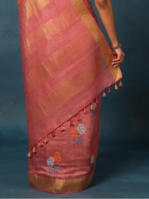 Indiehaat | Banswara Cotton Silk Saree Pink