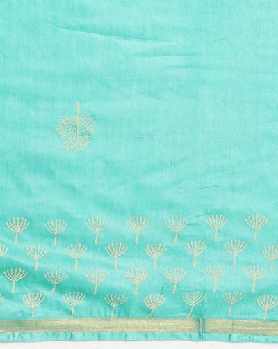 Indiehaat | Blockprint Katan Silk Saree Blue