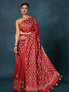 Indiehaat | Blockprint Katan Silk Saree Red