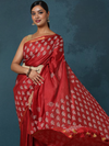 Indiehaat | Blockprint Katan Silk Saree Red