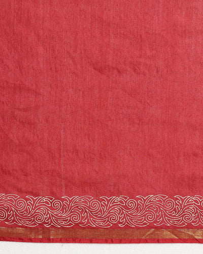 Indiehaat | Blockprint Katan Silk Saree Red