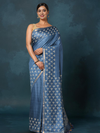 Indiehaat | Blockprint Katan Silk Saree Blue