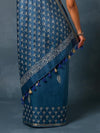 Indiehaat | Blockprint Katan Silk Saree Blue