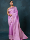 Indiehaat | Blockprint Katan Silk Saree Purple