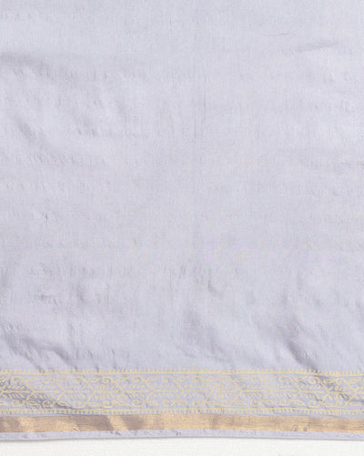 Indiehaat | Blockprint Katan Silk Saree Gray