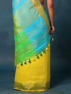 Indiehaat | Pure Linen Hand Ombre Dyed Saree Blue Yellow