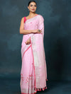 Indiehaat | Pure Linen Embroidered Saree Pink