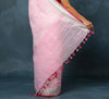 Indiehaat | Pure Linen Embroidered Saree Pink