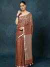 Indiehaat | Pure Linen Hand Embroidered Saree Brown