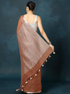 Indiehaat | Pure Linen Hand Embroidered Saree Brown