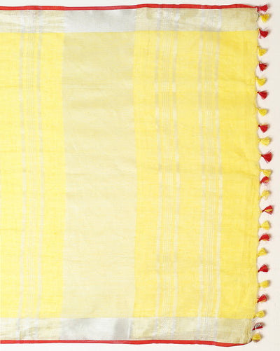 Indiehaat | Pure Linen Embroidered Saree Yellow