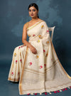 Indiehaat | Silk Linen Embroidery Saree White
