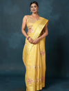 Indiehaat | Embroidered Tissue Linen Saree Yellow