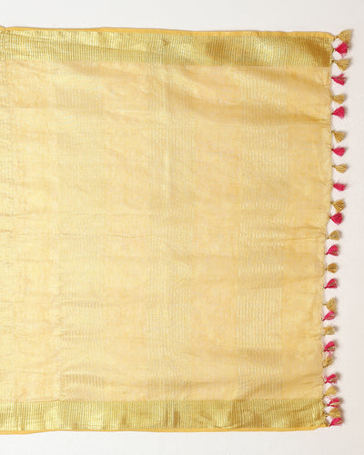 Indiehaat | Embroidered Tissue Linen Saree Yellow