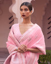 Indiehaat | Silk Linen Banarasi Brocade Pink Saree