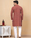 Indiehaat | Royal Reflection BlockPrinted Cotton Kurta Pyjama Classic Maroon